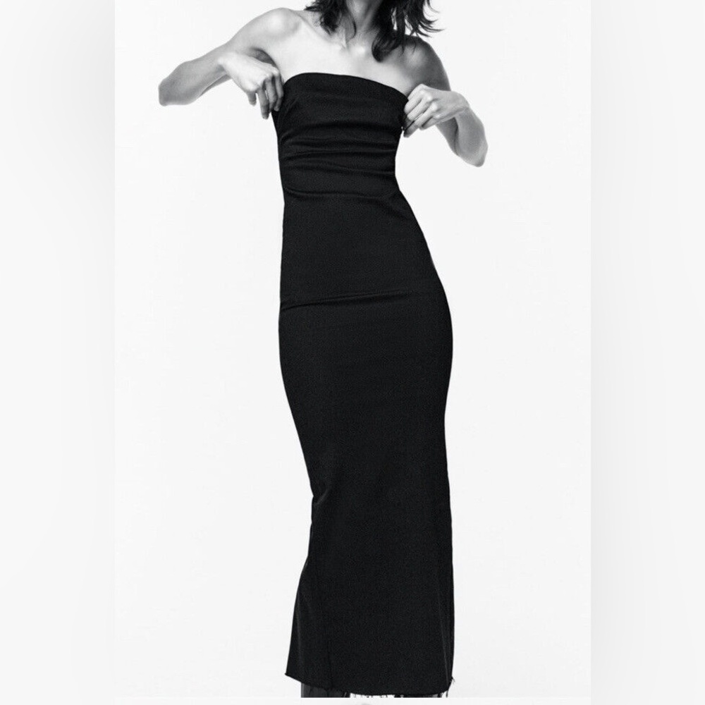 ZARA DENIM MIDI DRESS - BLACK